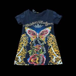 Christian Audigier Est. 1958 Los Angeles Y2K Rhinestone Rose and Dagger Tee